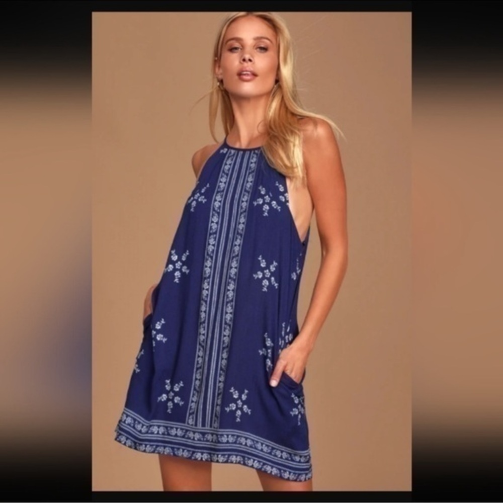 LULUS Mediterranean SEA NAVY BLUE PRINT MINI 
DRESS Small